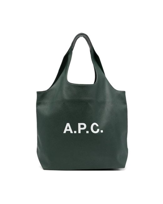A.P.C. Green Ninon Logo Print Tote Tasche