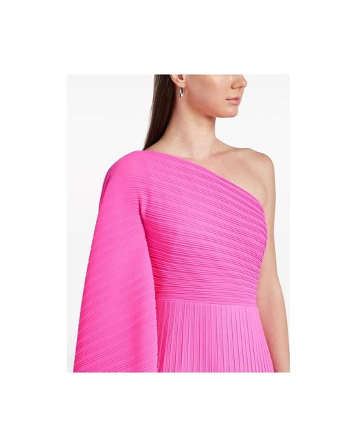 Solace London Pink Fuchsia geripptes gestricktes one-shoulder kleid