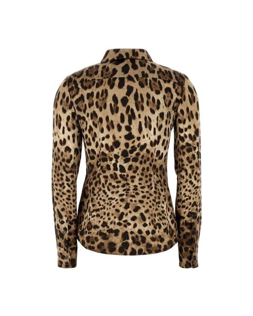 Dolce & Gabbana Brown Bedrucktes Satin-Hemd Für Herren