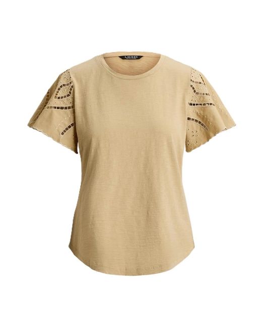 Ralph Lauren Tops ,Katoen Knit Pullover-Indie Ctn Slub Jrsy in het Natural