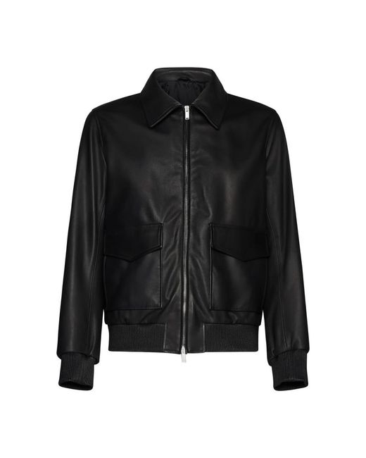 Lardini Jassen ,Zwart ,Leer Zwart Lamsleer Glad Nerf Lederen Jas in het Black voor heren