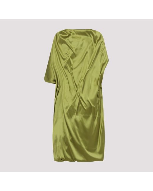 Dries Van Noten Green Knot Waist Draped Silk Dress