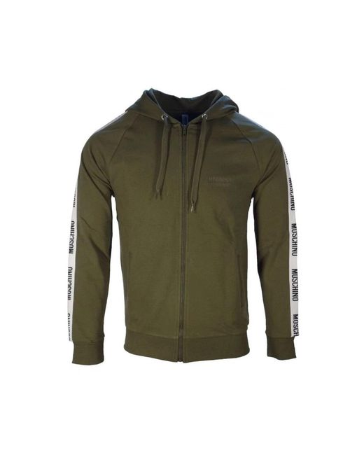 Moschino Hoodies & Sweatvesten ,Groen ,Katoen Full Zip Logo Sweatshirt in het Green voor heren