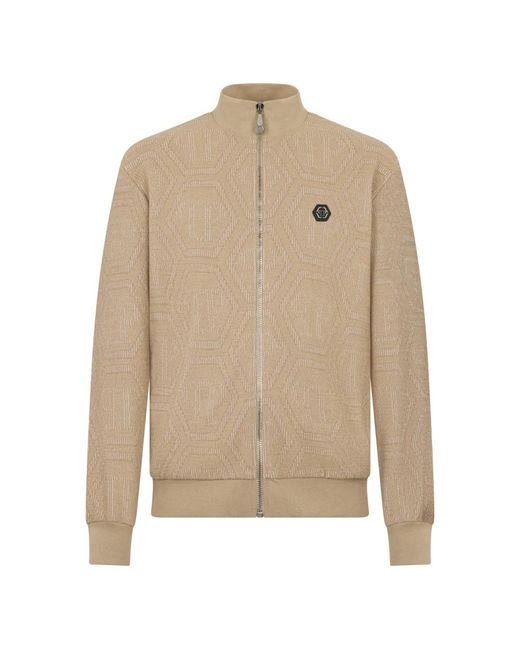 Philipp Plein Hoodies & Sweatvesten ,Katoen Jacquard Tracksuit Jacket Monogram in het Natural voor heren