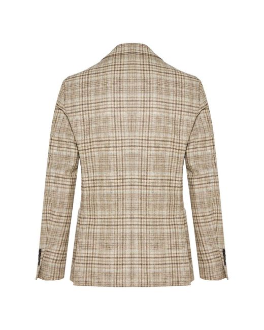 Lardini Geruite Wol/Kasjmier Jas in het Natural voor heren