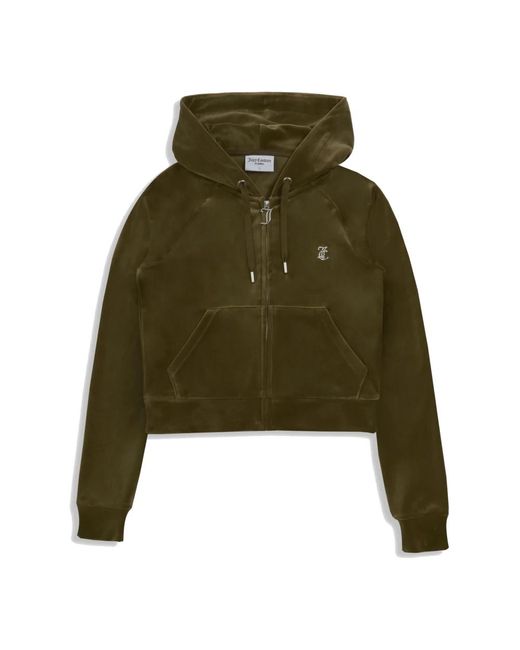 Juicy Couture Hoodies & Sweatvesten ,Groen ,Polyester Velvet Hoodie Met Strass Logo in het Green