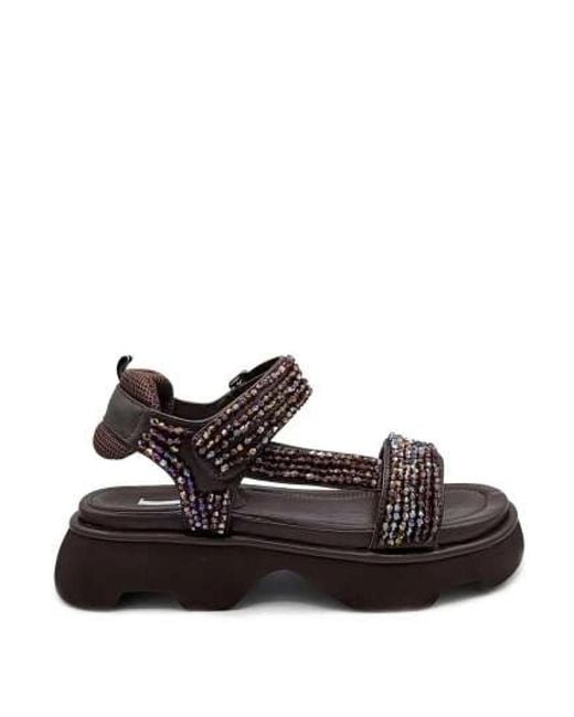 Jeannot Beaded Flat Sandal in het Brown