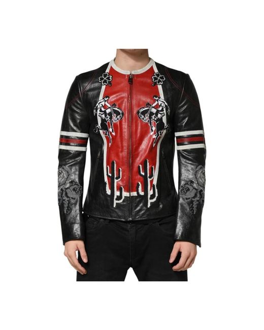Dolce & Gabbana Black Leather Jackets for men