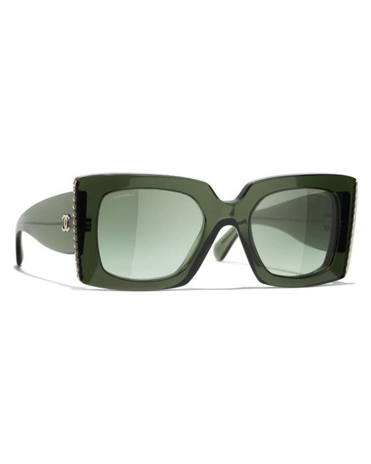 Chanel Green Grüne acetat-sonnenbrille mit imitationsperlen
