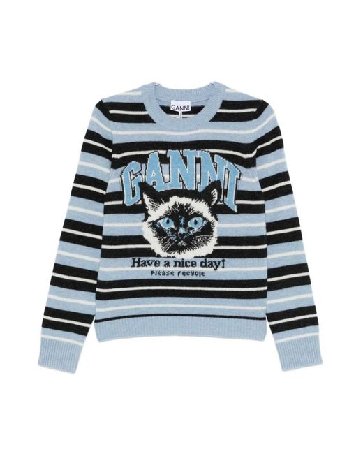 Ganni Blue Round-Neck Knitwear