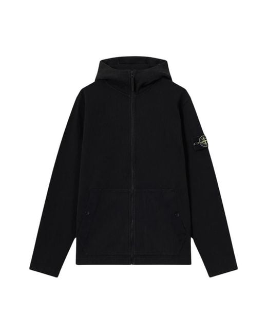 Stone Island Hoodie Met Ritssluiting Van Katoen Interlock in het Black voor heren