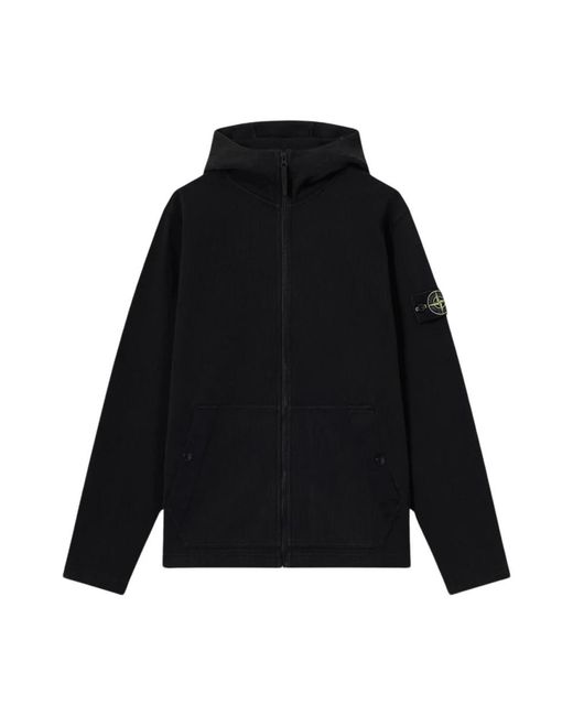 Stone Island Hoodie Met Ritssluiting Van Katoen Interlock in het Black voor heren