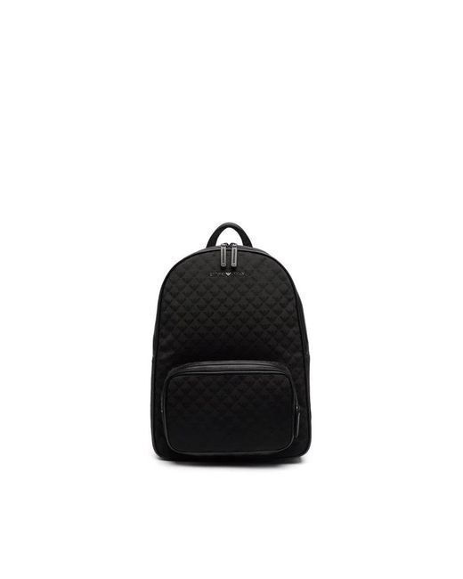 Emporio Armani Black All Over Jacquard Logo Backpack for men