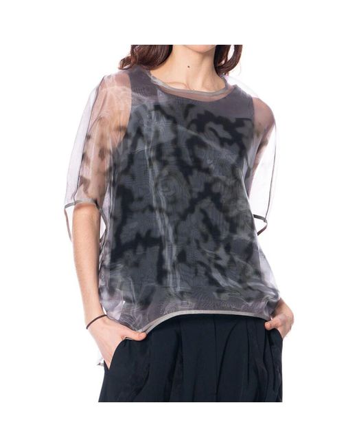 Annette Görtz Black Mesh Overlay Bluse Sand/Schwarz