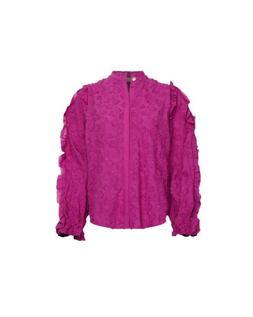FABIENNE CHAPOT Overhemden ,Paars ,Katoen Bloemen Gerimpelde Blouse in het Purple