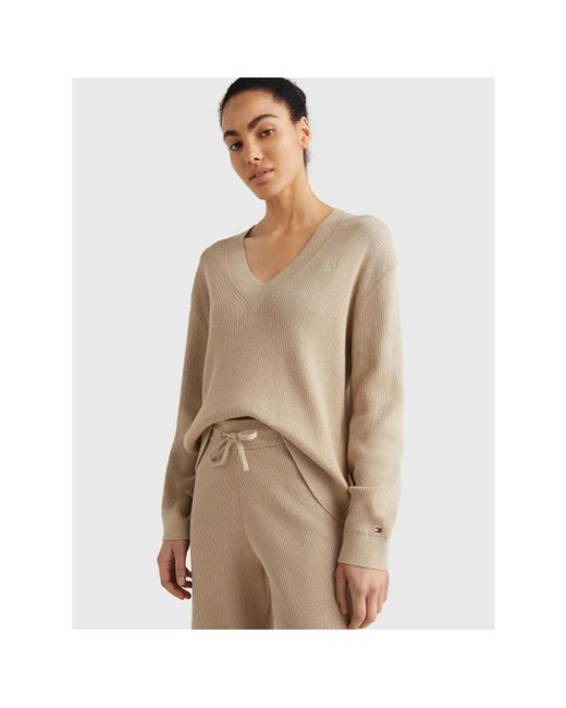 Tommy Hilfiger Natural V-Neck Knitwear
