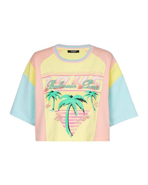 T-shirt con stampa palma signature di Balmain in Multicolor