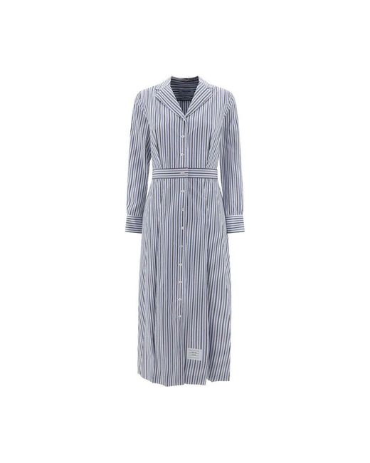 Thom Browne Gray Gestreiftes Rüschenhemd Kleid