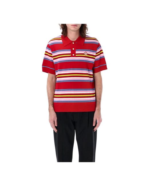 Casablanca Red Striped Knit Polo Shirt for men