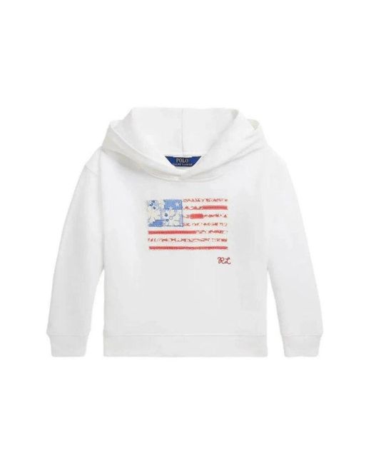 Ralph Lauren White Terry Flag Graphic Hoodie