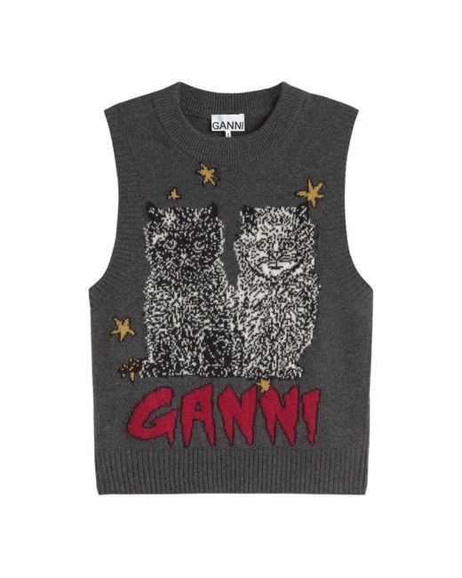 Ganni Gray Grafische katzenweste