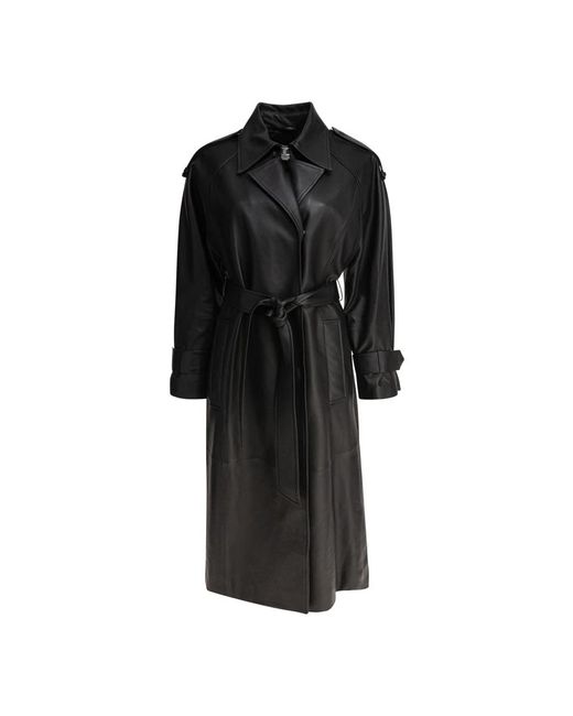 IVY & OAK Black Schwarzer Leder Mantel Aw25