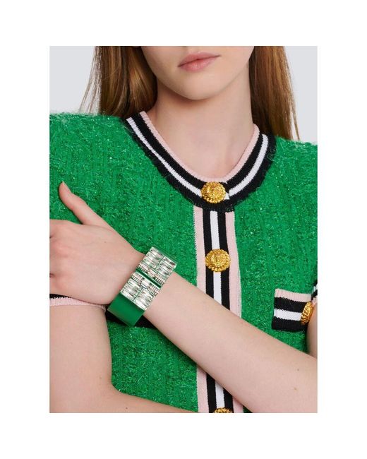 Balmain Green Armreif aus messing, strass und harz