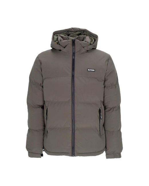 Iuter Jassen ,Groen ,Polyester Leger Puffer Donsjas Met Verstelbare Capuchon in het Gray voor heren