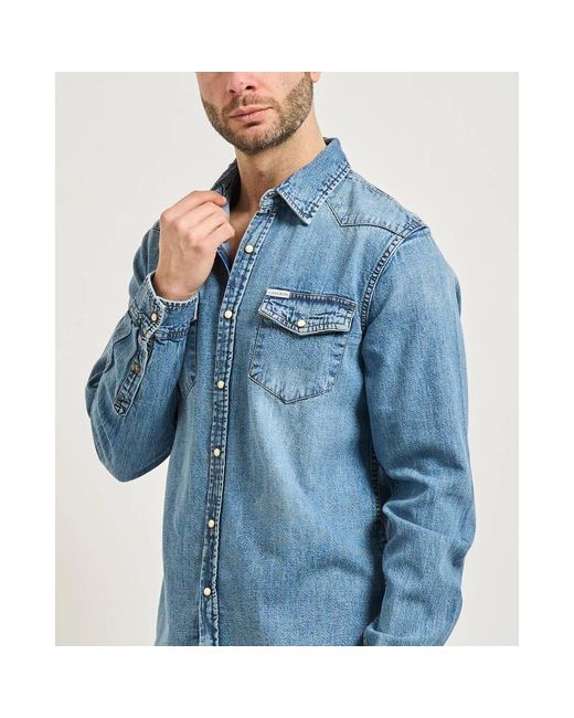 Guess Blue Denim Shirts for men