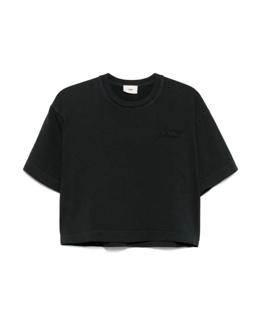 Autry Tops ,Zwart ,Katoen T-Shirts Met Geborduurd Logo En Ronde Hals in het Black