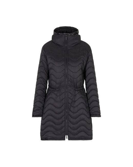 Emporio Armani Black Schwarzer Gesteppter Kapuzenmantel