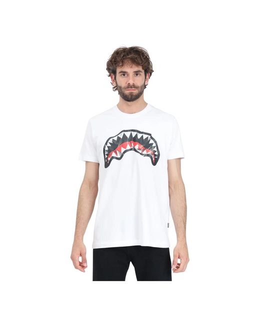 T-shirt bianca stampa bocca squalo crumpled di Sprayground in White da Uomo