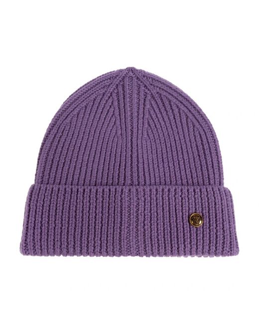 Versace Ribbed Wool Beanie in het Purple