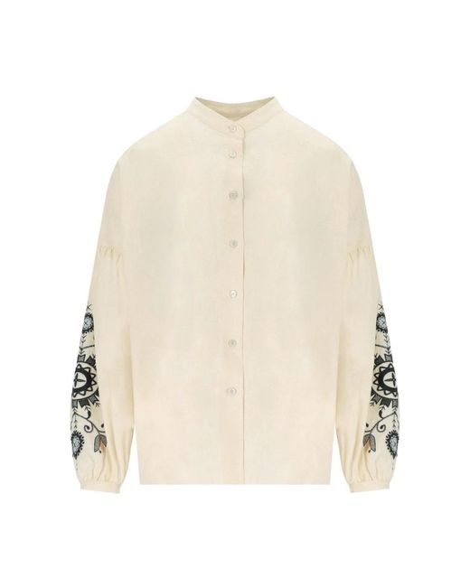 Weekend by Maxmara Natural Ilex Ecru Leinenshirt Mit Blumenstickerei