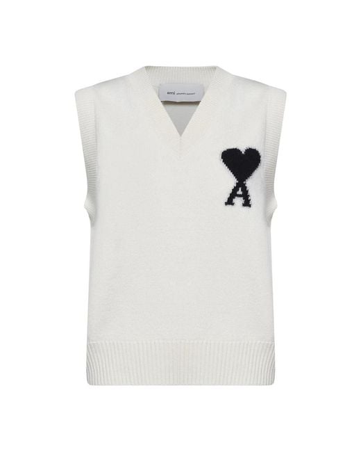 AMI White V-Neck Knitwear