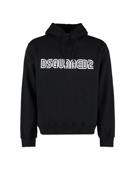 DSquared² Hoodies & Sweatvesten ,Zwart ,Katoen Hoodie Met Logo-Print En Geribbelde Manchetten in het Black voor heren