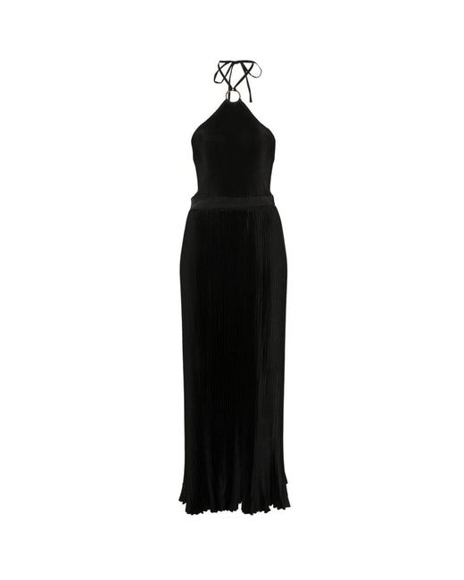 L'idée Black Schwarzes plissé-halterneck-kleid mit v-rücken l'idée