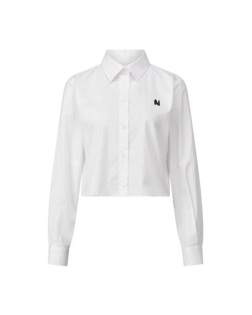 MSGM White Cropped Hemdbluse