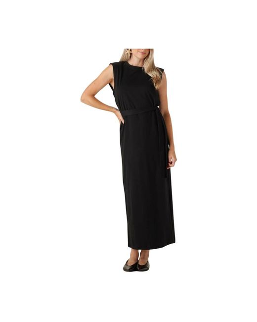SELECTED Kleedjes ,Zwart ,Denim Zwarte Midi Jurk Met Schoudervullingen in het Black