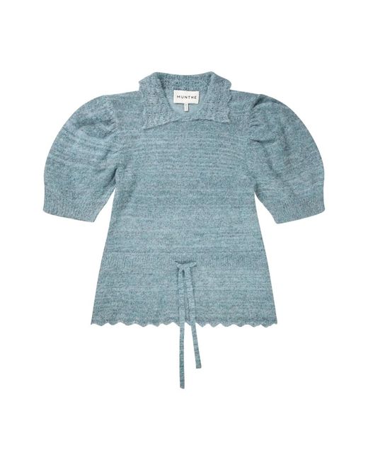 Munthe Blue Eleganter Strickpullover Mit Puffärmeln