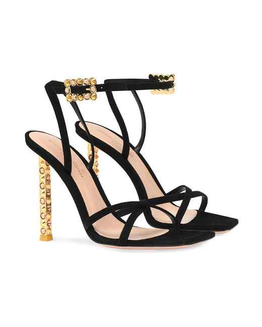 Gianvito Rossi Black Crocodile-Embossed Strappy Stiletto Sandals