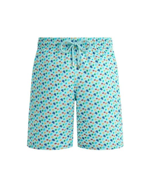 Vilebrequin Lange Micro Ronde Des Tortues Stretch-Badeshorts Für Herren in Blue für Herren