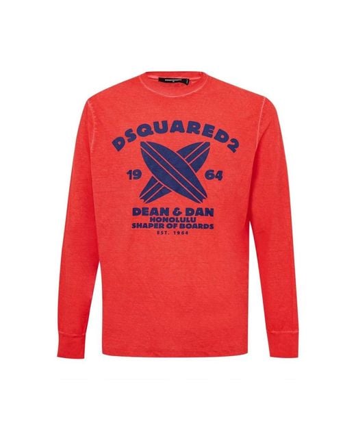 DSquared² Red Long Sleeve T-Shirts for men