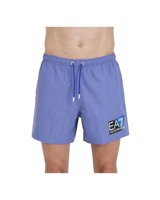 Short da bagno uomo viola con stampa logo di EA7 in Blue da Uomo