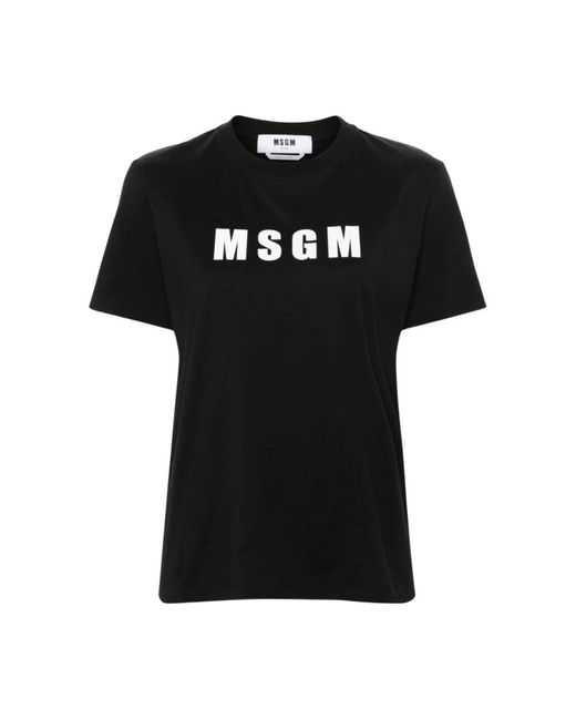 Camiseta negra con estampado de logo y cuello redondo MSGM de color Black