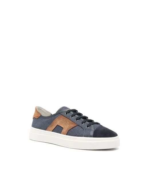 Santoni Blaue logo-sneakers mit wildlederbesatz in Blue für Herren