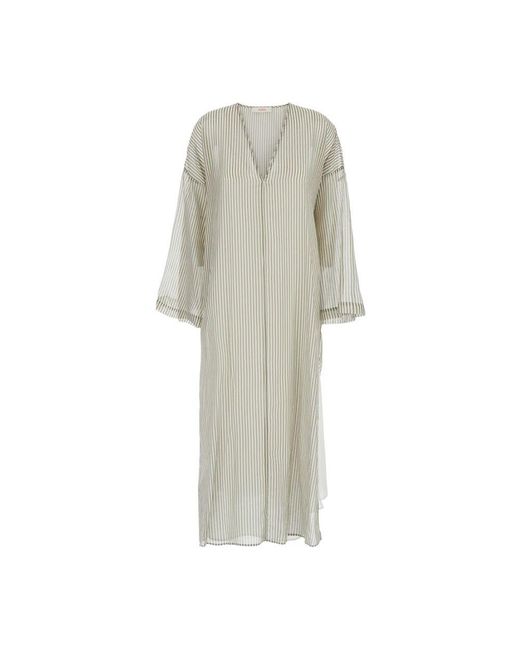 Jucca Gray Gestreiftes V-Ausschnitt Kaftan Kleid