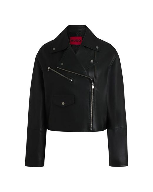 HUGO Jassen ,Zwart ,Leer Laridas Biker Jacket in het Black voor heren