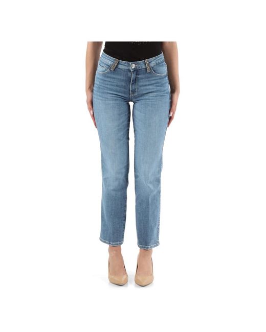 Guess Blue Mid rise straight jeans mit perlenlogo