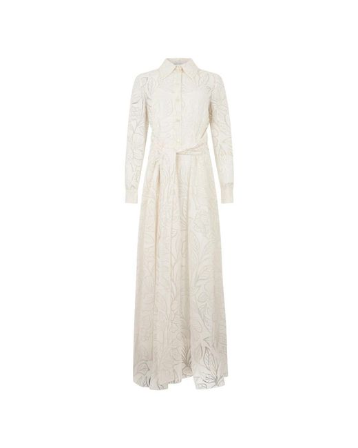 Alberta Ferretti Elegant Lange Jurk Met Klassieke Halslijn in het White